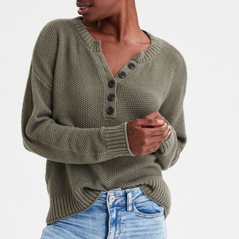 American Eagle Henley Knit Sweater
